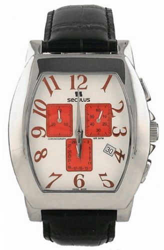 Seculus 4469.1.816 ss case, wht w/red eyes dial, blk strap