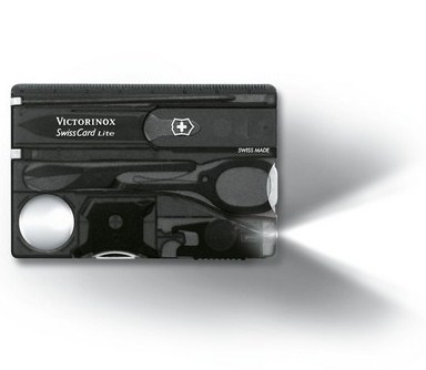 Victorinox SWISSCARD LITE  82х54х4мм/12функ/черн.прозр /ножн/LED/отверт/ручка